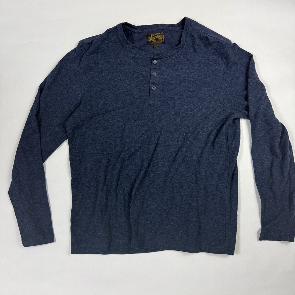 Lucky Brand Mens Large Navy Blue Heather Long Sleeve Henley Shirt